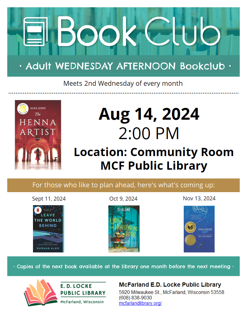 Wed afternoon Book Club Flyer - August 2024