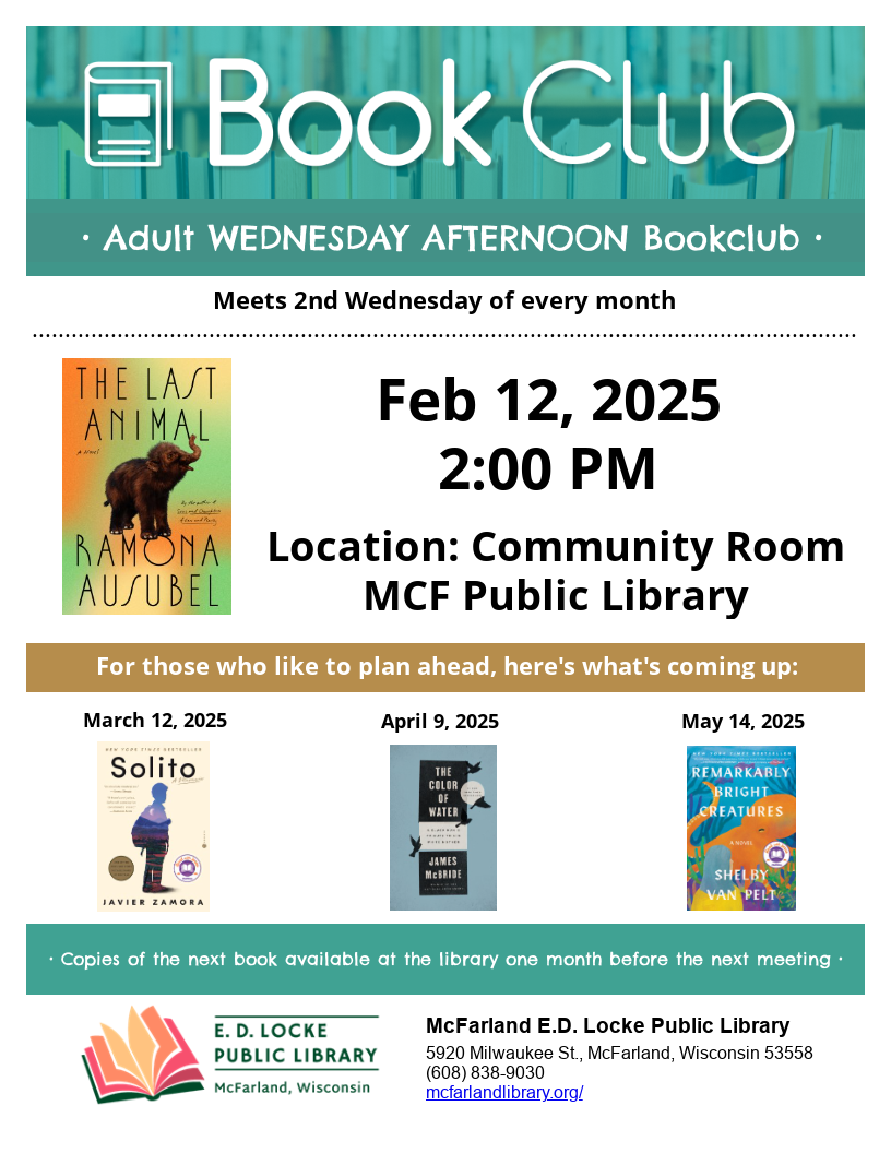 Book Club Flyer for 1/18/25 meeting